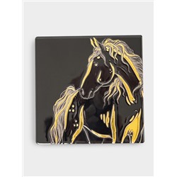 Подставка под кружку, 11х11 см, керамика/пробка, квадратная, черная, Лошадь, Horse