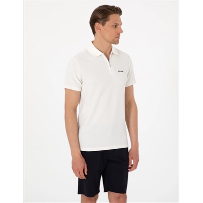 Ekru Slim Fit Örme Dokulu Polo Yaka Tişört