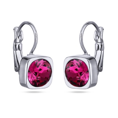 Серьги Теннис (кристаллы SW фуксия 7мм; покрытие родий), Есть комплект