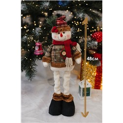 Игрушка новогодняя с выдвижными ногами Снеговик коричневое платье