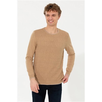 Erkek Camel Melanj Bisiklet Yaka Triko Kazak