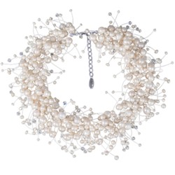 Колье Грозди (жемчуг белый 3-7мм, SW белые хамелеон; покрытие родий) 37-42см, Есть комплект