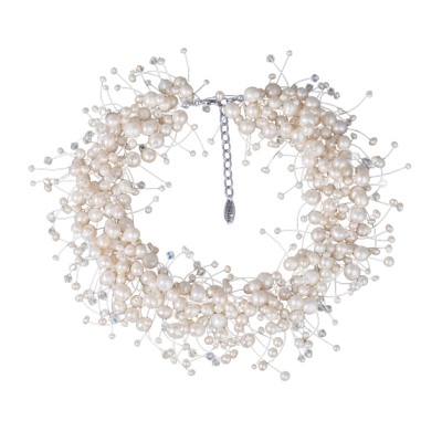 Колье Грозди (жемчуг белый 3-7мм, SW белые хамелеон; покрытие родий) 37-42см, Есть комплект