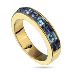 Кольцо Квадро (кристаллы SW джинс, аквамарин; покрытие золото), Есть комплект