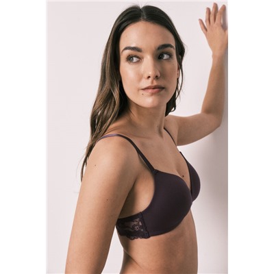 Sujetador triangular relleno encaje morado CHARMING