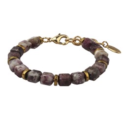 Браслет Селена (сливовый турмалин 8мм; покрытие золото) 17-21см, Есть комплект