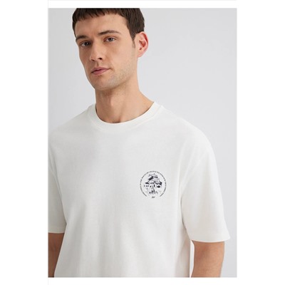 Mavi Baskılı Ekru Tişört Loose Fit / Bol Rahat Kesim 0612516-70057
