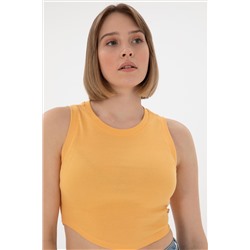 Kadın Turuncu Kolsuz Bisiklet Yaka Crop Basic Tişört