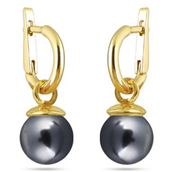 Серьги (Майорка 12мм темно-серая; покрытие золото), Есть комплект