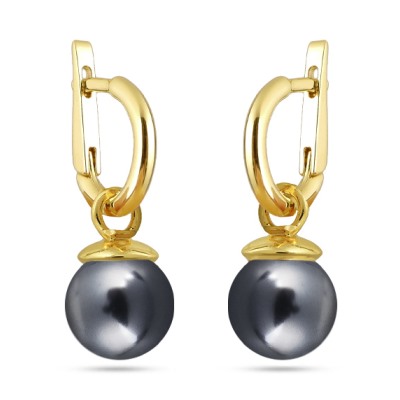 Серьги (Майорка 12мм темно-серая; покрытие золото), Есть комплект