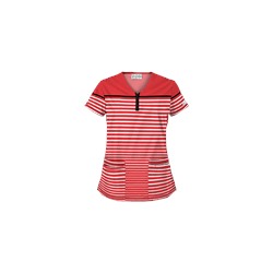 UA Sassy Stripes Poppy Y-Neck Print Scrub Top