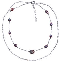 Колье (жемчуг 7-11мм бензиновый; покрытие родий) 36-40см, Есть комплект