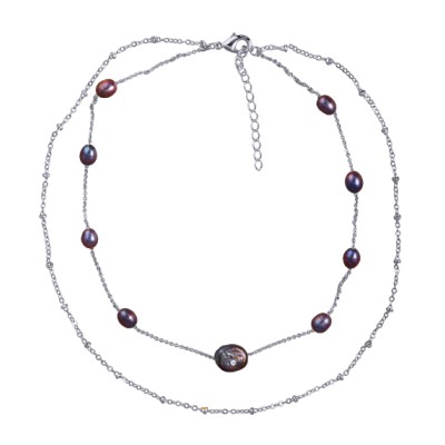 Колье (жемчуг 7-11мм бензиновый; покрытие родий) 36-40см, Есть комплект