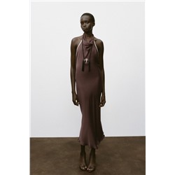 CONTRAST TRIM SATIN MIDI DRESS