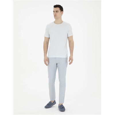 Açık Mavi Slim Fit Beli Lastikli Kanvas Pantolon