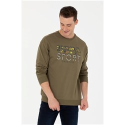 Erkek Haki Bisiklet Yaka Comfort Sweatshirt