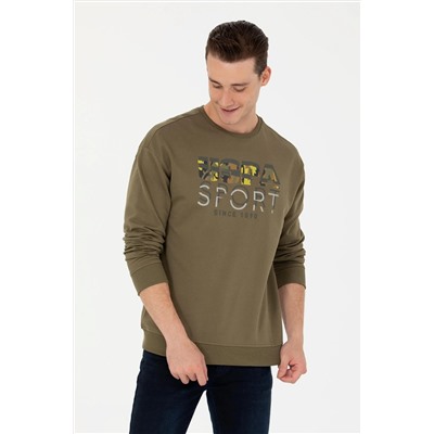 Erkek Haki Bisiklet Yaka Comfort Sweatshirt