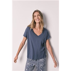 Pijama largo azul manga corta algodón estampado bandana