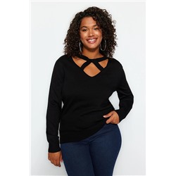 Trendyol Curve Siyah Pencere/Cut Out Detaylı Triko Kazak TBBAW24AN00061