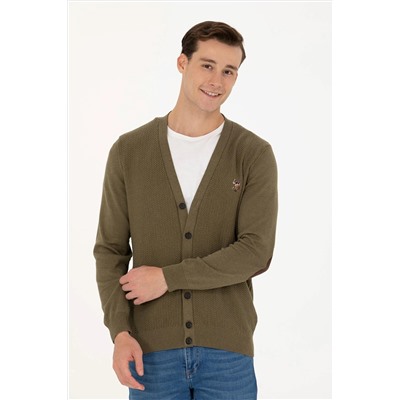 Erkek Haki Melanj Basic Triko Hırka