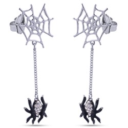 Серьги Паук (эмаль черная, кристаллы SW; покрытие родий), Есть комплект