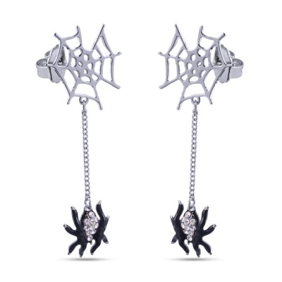 Серьги Паук (эмаль черная, кристаллы SW; покрытие родий), Есть комплект