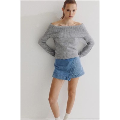 Женский пуловер с отворотом с открытыми плечами Н*М