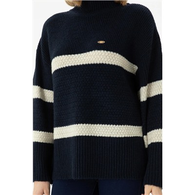 Kadın Lacivert Balıkçı Yaka Kazak