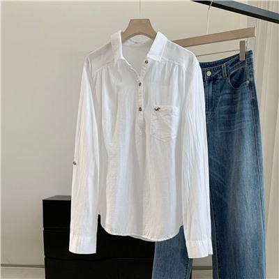 Белая хлопковая рубашка поло на пуговицах