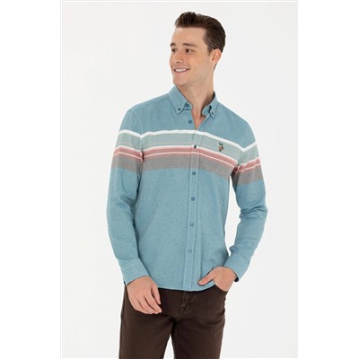 Erkek Petrol Uzun Kollu Gömlek