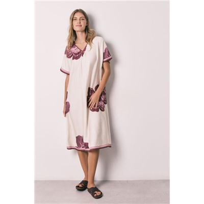 Vestido largo manga corta flor