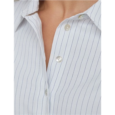 Блузка свободного силуэта в тонкую полоску из эластичного хлопка с добавлением льна