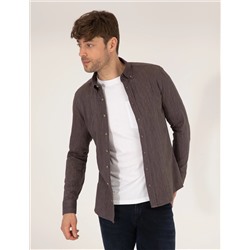 Kahverengi Slim Fit Uzun Kollu Gömlek