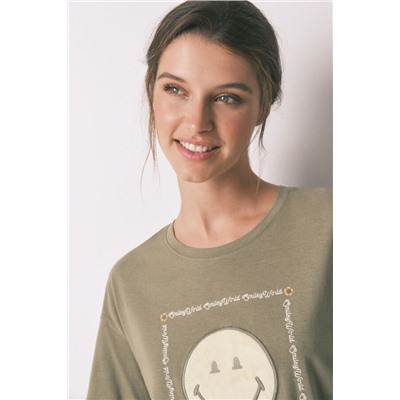 Pijama largo 100% algodón Smiley kaki