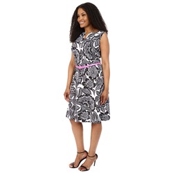 Plus Size Wallpaper Leaf Belted Full Skirt