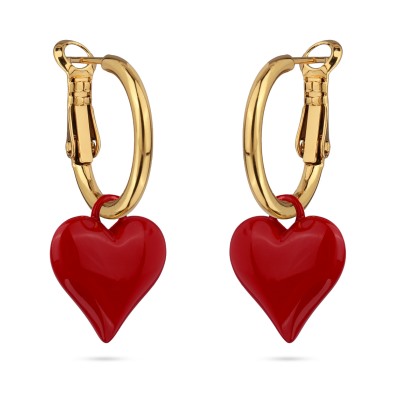 Серьги Сердцебиение (1, 6см, эмаль красная; покрытие золото), Есть комплект