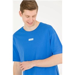 Erkek Saks Comfort Bisiklet Yaka Tişört