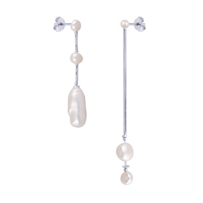 Серьги (жемчуг барочный белый; покрытие родий), Есть комплект