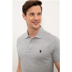 Erkek Gri Melanj Basic Polo Yaka Tişört