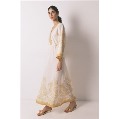 Vestido caftán jacquard flores