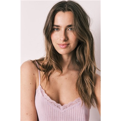 Pijama corto canalé tacto suave rosa