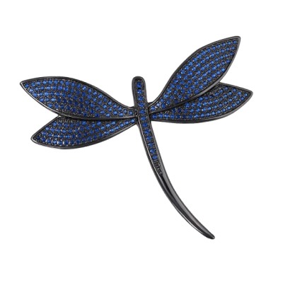 Брошь Стрекоза (фианит синий; покрытие черный родий), Есть комплект