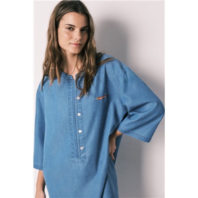 Camisola corta denim ligero azul