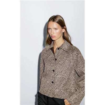 Модный короткий твидовый пиджак с леопардовым принтом МАССИМО Д