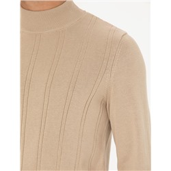 Bej Slim Fit Yarım Balıkçı Triko Kazak