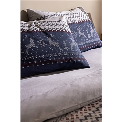 Manchot King Size %100 Pamuk Ranforce Baskılı Nevresim Takımı - Lacivert