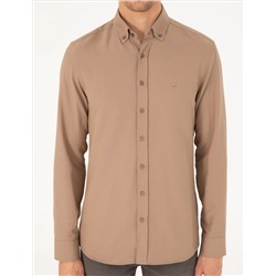 Açık Kahverengi Slim Fit Uzun Kollu Gömlek