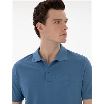 Koyu Mavi Regular Fit %100 Pamuk Polo Yaka Basic Tişört