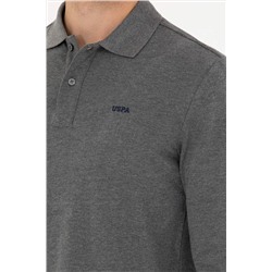 Erkek Antrasit Melanj Polo Yaka Basic Sweatshirt