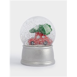 Снежный шар, 7 см, с подсветкой, стекло/полирезин, серебристый, Машина с елкой, New year
